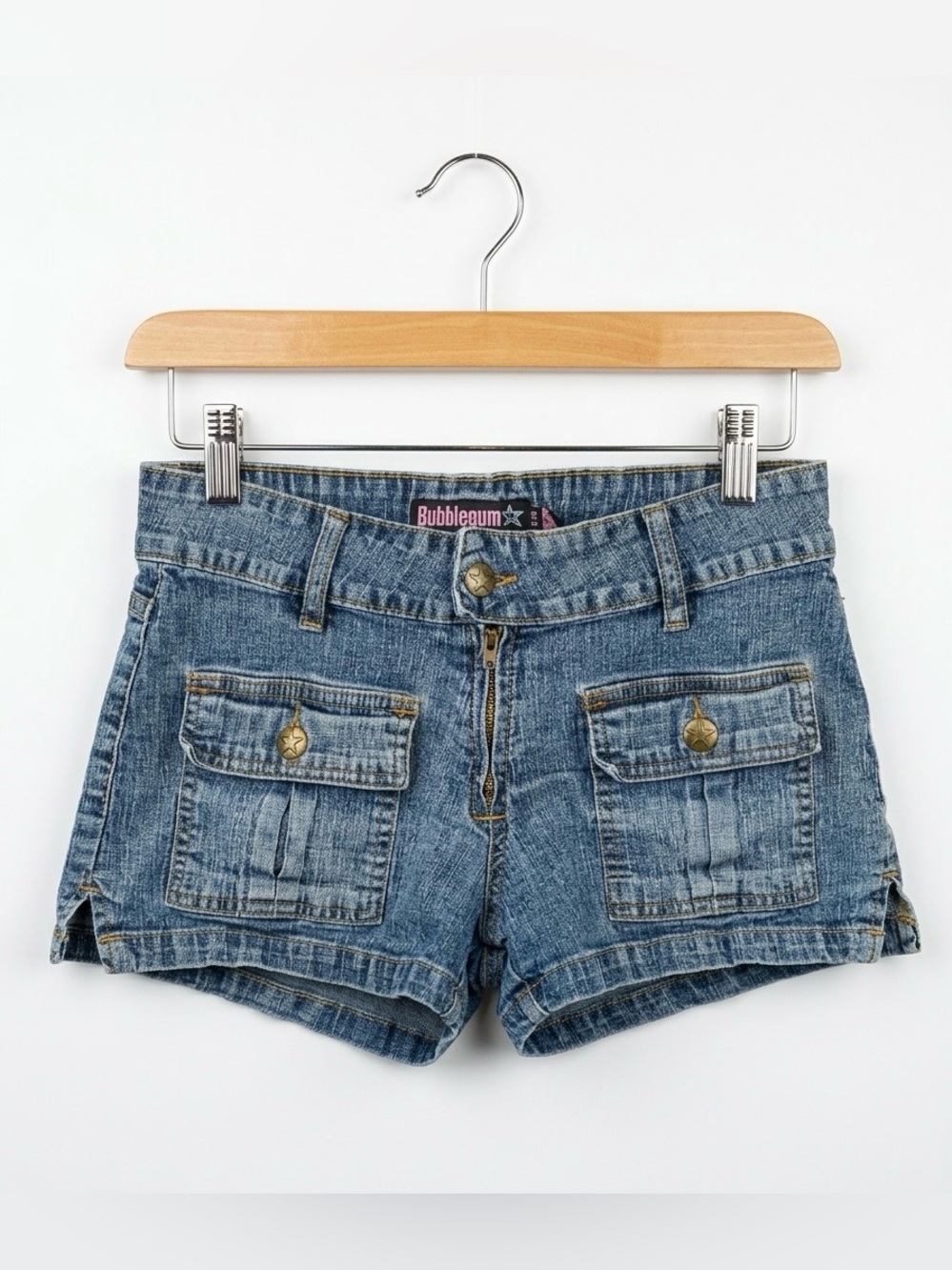 Y2K Bubblegum Blue Denim Low Rise Shorts with Cargo Pockets